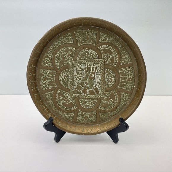 Brass Plate With Stand Damascene Handmade - Picture 10 of 15